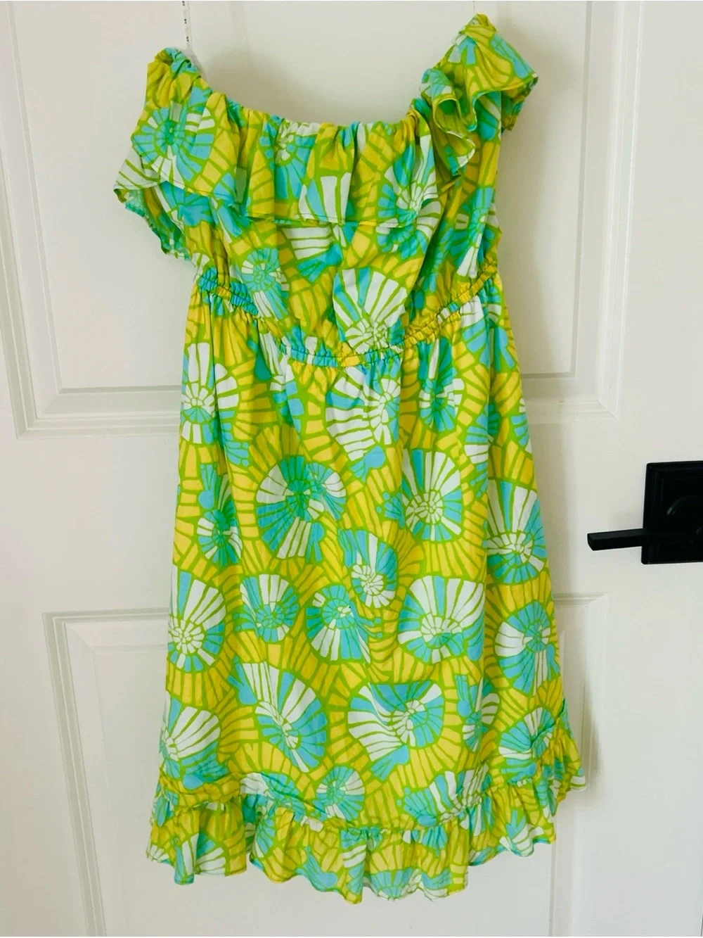 SOLD LILLY PULITZER Yellow Green On The Half Shell Ruffled Strapless Dress SOLD - Picture 5 of 8